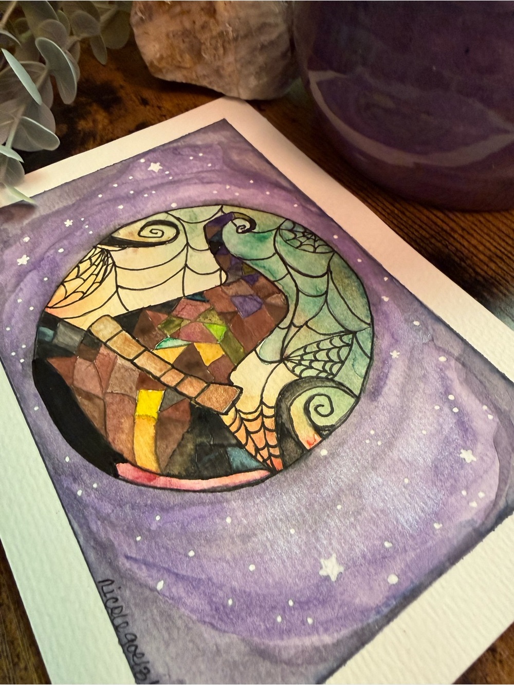 Patchwork & Potions Original 5x7 Witch Hat Watercolor Painting - Picture 2 of 3
